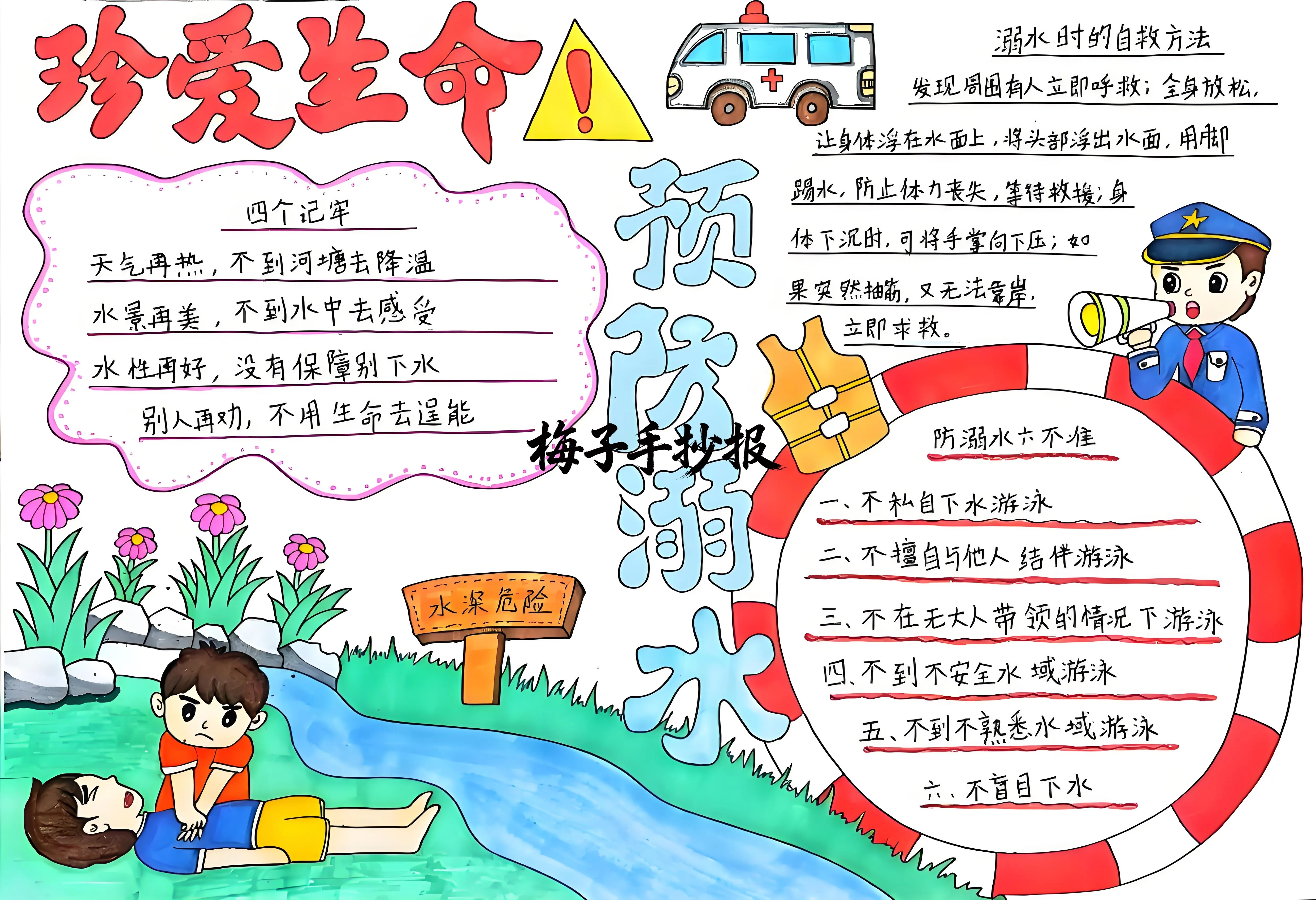 防溺水手抄报