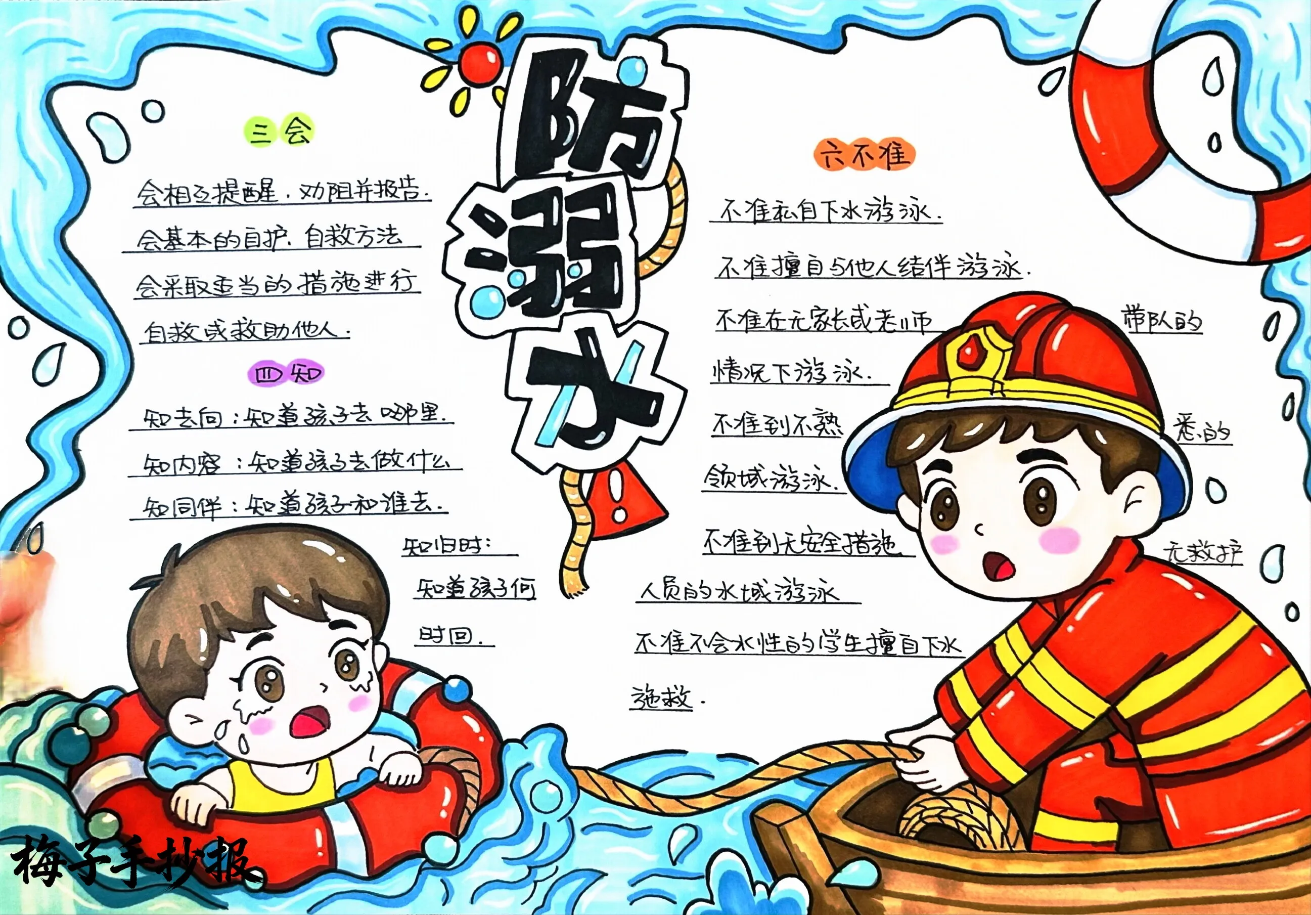 防溺水手抄报
